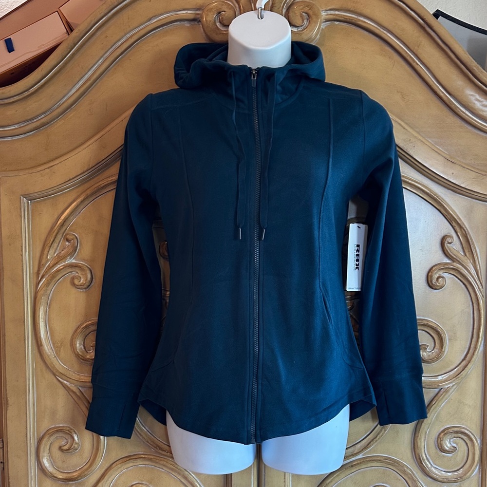 NWT RBX Deep Teal Zip Front Hoodie with Hood and Drawstrings